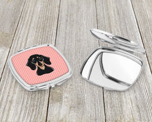 Load image into Gallery viewer, Checkerboard Pink Smooth Black and Tan Dachshund Compact Mirror – Stylish Purse Mirror with Artistic Covers BB1215SCM
