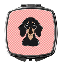 Load image into Gallery viewer, Checkerboard Pink Smooth Black and Tan Dachshund Compact Mirror – Stylish Purse Mirror with Artistic Covers BB1215SCM