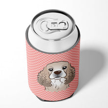Load image into Gallery viewer, Checkerboard Pink Cocker Spaniel Can or Bottle Hugger BB1216CC