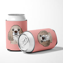Load image into Gallery viewer, Checkerboard Pink Cocker Spaniel Can or Bottle Hugger BB1216CC