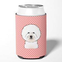 Load image into Gallery viewer, Checkerboard Pink Bichon Frise Can or Bottle Hugger BB1217CC