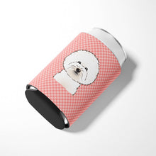 Load image into Gallery viewer, Checkerboard Pink Bichon Frise Can or Bottle Hugger BB1217CC