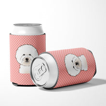 Load image into Gallery viewer, Checkerboard Pink Bichon Frise Can or Bottle Hugger BB1217CC