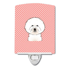 Load image into Gallery viewer, Checkerboard Pink Bichon Frise Ceramic Night Light BB1217CNL