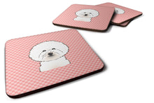 Load image into Gallery viewer, Checkerboard Pink Bichon Frise Coasters - Set of 4 Lightweight Foam, Absorbent Drink Coasters BB1217FC