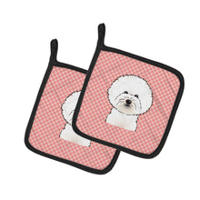 Load image into Gallery viewer, Checkerboard Pink Bichon Frise Pot Holders - Set of 2 - Heat-Resistant Kitchen Essentials BB1217PTHD