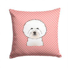 Load image into Gallery viewer, Checkerboard Pink Bichon Frise Canvas Throw Pillow - 14x14 Decorative Pillow – Art for Your Home &amp; Patio BB1217PW1414