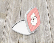 Load image into Gallery viewer, Checkerboard Pink Bichon Frise Compact Mirror – Stylish Purse Mirror with Artistic Covers BB1217SCM