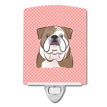 Load image into Gallery viewer, Checkerboard Pink English Bulldog  Ceramic Night Light BB1219CNL