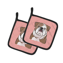 Load image into Gallery viewer, Checkerboard Pink English Bulldog Pot Holders - Set of 2 - Heat-Resistant Kitchen Essentials BB1219PTHD