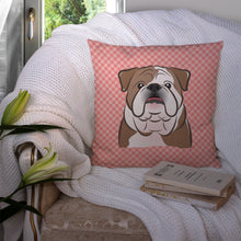 Load image into Gallery viewer, Checkerboard Pink English BulldogThrow Pillow - 14x14 Decorative Pillow – Art for Your Home &amp; Patio BB1219PW1414