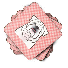 Load image into Gallery viewer, Checkerboard Pink White English Bulldog  Coasters - Set of 4 Lightweight Foam, Absorbent Drink Coasters BB1220FC