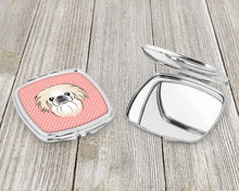 Load image into Gallery viewer, Checkerboard Pink Pekingese Compact Mirror – Stylish Purse Mirror with Artistic Covers BB1221SCM