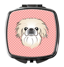 Load image into Gallery viewer, Checkerboard Pink Pekingese Compact Mirror – Stylish Purse Mirror with Artistic Covers BB1221SCM