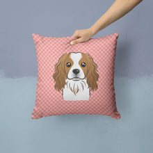 Load image into Gallery viewer, Checkerboard Pink Cavalier Spaniel Canvas Throw Pillow - 14x14 Decorative Pillow – Art for Your Home &amp; Patio BB1224PW1414