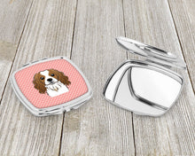 Load image into Gallery viewer, Checkerboard Pink Cavalier Spaniel Compact Mirror – Stylish Purse Mirror with Artistic Covers BB1224SCM