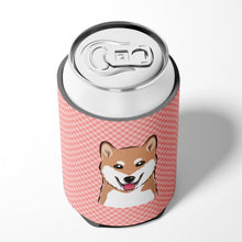 Load image into Gallery viewer, Checkerboard Pink Shiba Inu Can or Bottle Hugger BB1225CC