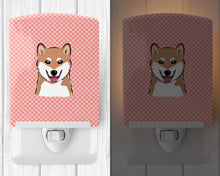 Load image into Gallery viewer, Checkerboard Pink Shiba Inu Ceramic Night Light BB1225CNL