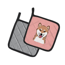 Load image into Gallery viewer, Checkerboard Pink Shiba Inu Pot Holders - Set of 2 - Heat-Resistant Kitchen Essentials BB1225PTHD