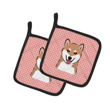 Load image into Gallery viewer, Checkerboard Pink Shiba Inu Pot Holders - Set of 2 - Heat-Resistant Kitchen Essentials BB1225PTHD
