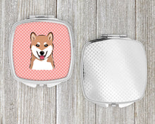 Load image into Gallery viewer, Checkerboard Pink Shiba Inu Compact Mirror – Stylish Purse Mirror with Artistic Covers BB1225SCM