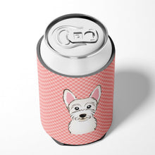 Load image into Gallery viewer, Checkerboard Pink Westie Can or Bottle Hugger BB1226CC