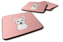 Load image into Gallery viewer, Checkerboard Pink Westie Coasters - Set of 4 Lightweight Foam, Absorbent Drink Coasters BB1226FC