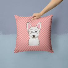 Load image into Gallery viewer, Checkerboard Pink Westie Canvas Throw Pillow - 14x14 Decorative Pillow – Art for Your Home &amp; Patio BB1226PW1414