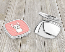 Load image into Gallery viewer, Checkerboard Pink Westie Compact Mirror – Stylish Purse Mirror with Artistic Covers BB1226SCM