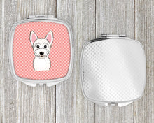 Load image into Gallery viewer, Checkerboard Pink Westie Compact Mirror – Stylish Purse Mirror with Artistic Covers BB1226SCM