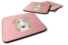 Load image into Gallery viewer, Checkerboard Pink Borzoi Coasters - Set of 4 Lightweight Foam, Absorbent Drink Coasters BB1228FC