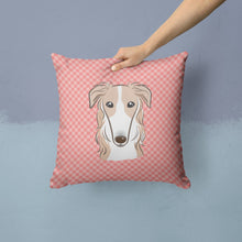 Load image into Gallery viewer, Checkerboard Pink Borzoi Canvas Throw Pillow - 14x14 Decorative Pillow – Art for Your Home &amp; Patio BB1228PW1414