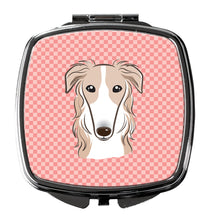 Load image into Gallery viewer, Checkerboard Pink Borzoi Compact Mirror – Stylish Purse Mirror with Artistic Covers BB1228SCM