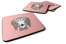 Load image into Gallery viewer, Checkerboard Pink Saluki Coasters - Set of 4 Lightweight Foam, Absorbent Drink Coasters BB1229FC