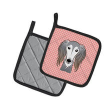Load image into Gallery viewer, Checkerboard Pink Saluki Pot Holders - Set of 2 - Heat-Resistant Kitchen Essentials BB1229PTHD