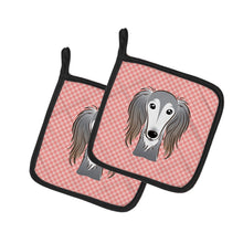 Load image into Gallery viewer, Checkerboard Pink Saluki Pot Holders - Set of 2 - Heat-Resistant Kitchen Essentials BB1229PTHD