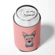 Load image into Gallery viewer, Checkerboard Pink Yorkie Puppy Can or Bottle Hugger BB1232CC