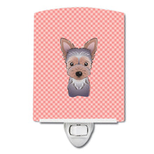 Load image into Gallery viewer, Checkerboard Pink Yorkie Puppy Ceramic Night Light BB1232CNL