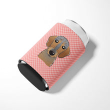 Load image into Gallery viewer, Checkerboard Pink Wirehaired Dachshund Can or Bottle Hugger BB1233CC