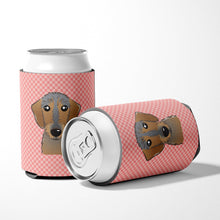 Load image into Gallery viewer, Checkerboard Pink Wirehaired Dachshund Can or Bottle Hugger BB1233CC