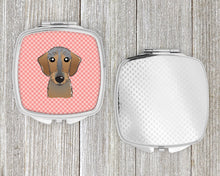 Load image into Gallery viewer, Checkerboard Pink Wirehaired Dachshund Compact Mirror – Stylish Purse Mirror with Artistic Covers BB1233SCM