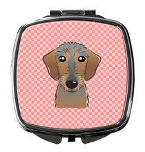 Load image into Gallery viewer, Checkerboard Pink Wirehaired Dachshund Compact Mirror – Stylish Purse Mirror with Artistic Covers BB1233SCM