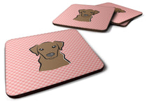 Load image into Gallery viewer, Checkerboard Pink Chocolate Labrador Coasters - Set of 4 Lightweight Foam, Absorbent Drink Coasters BB1234FC