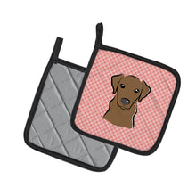 Load image into Gallery viewer, Checkerboard Pink Chocolate Labrador Pot Holders - Set of 2 - Heat-Resistant Kitchen Essentials BB1234PTHD