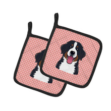 Load image into Gallery viewer, Checkerboard Pink Bernese Mountain Dog Pot Holders - Set of 2 - Heat-Resistant Kitchen Essentials BB1237PTHD
