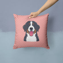 Load image into Gallery viewer, Checkerboard Pink Bernese Mountain Dog Canvas Throw Pillow - 14x14 Decorative Pillow – Art for Your Home &amp; Patio BB1237PW1414