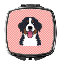 Load image into Gallery viewer, Checkerboard Pink Bernese Mountain Dog Compact Mirror – Stylish Purse Mirror with Artistic Covers BB1237SCM