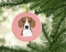 Load image into Gallery viewer, Checkerboard Pink Beagle Ceramic Ornament BB1239CO1