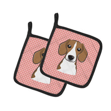 Load image into Gallery viewer, Checkerboard Pink Beagle Pot Holders - Set of 2 - Heat-Resistant Kitchen Essentials BB1239PTHD
