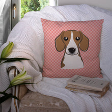 Load image into Gallery viewer, Checkerboard Pink Beagle Canvas Throw Pillow - 14x14 Decorative Pillow – Art for Your Home &amp; Patio BB1239PW1414